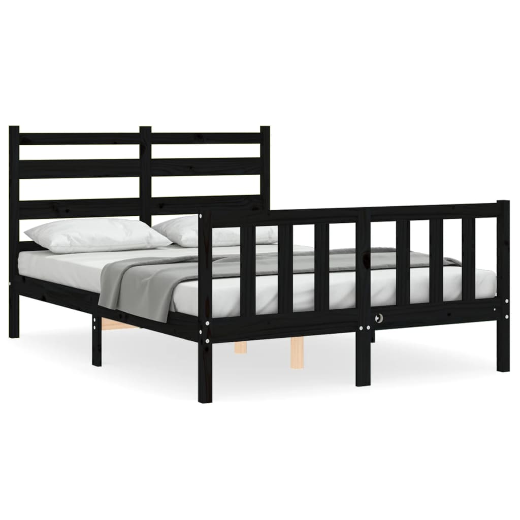 vidaXL Estructura de cama con cabecero madera maciza negro 120x200 cm