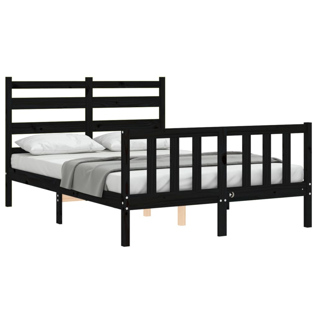 vidaXL Estructura de cama con cabecero madera maciza negro 120x200 cm