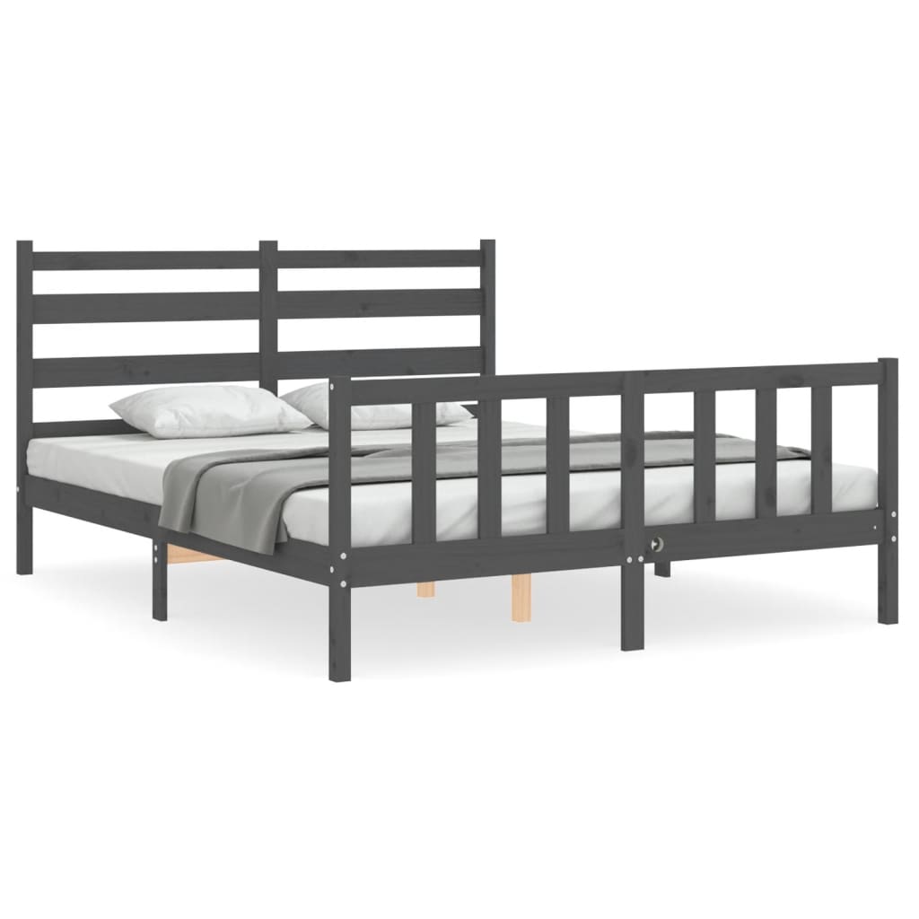 vidaXL Estructura de cama matrimonio con cabecero madera maciza gris