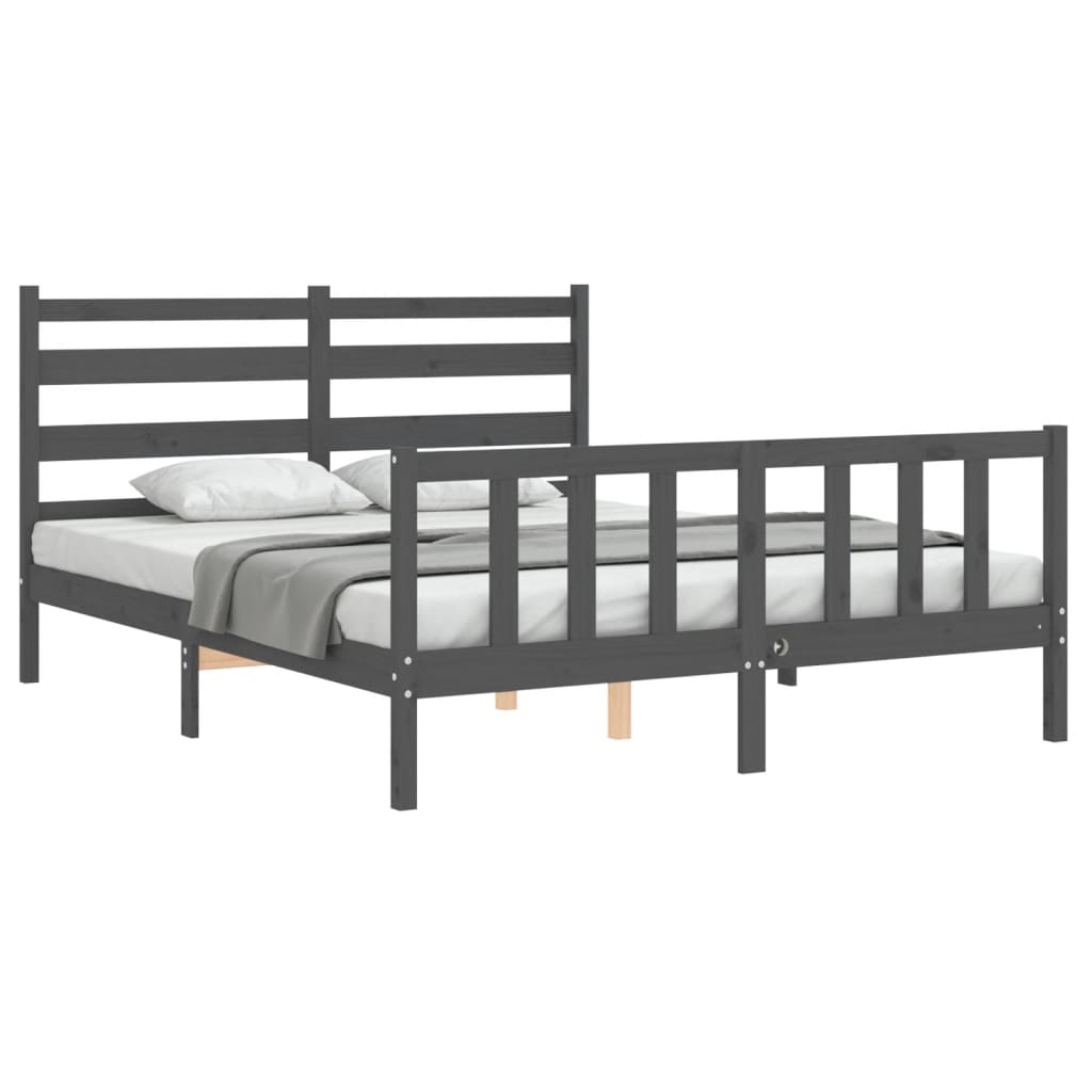 vidaXL Estructura de cama matrimonio con cabecero madera maciza gris