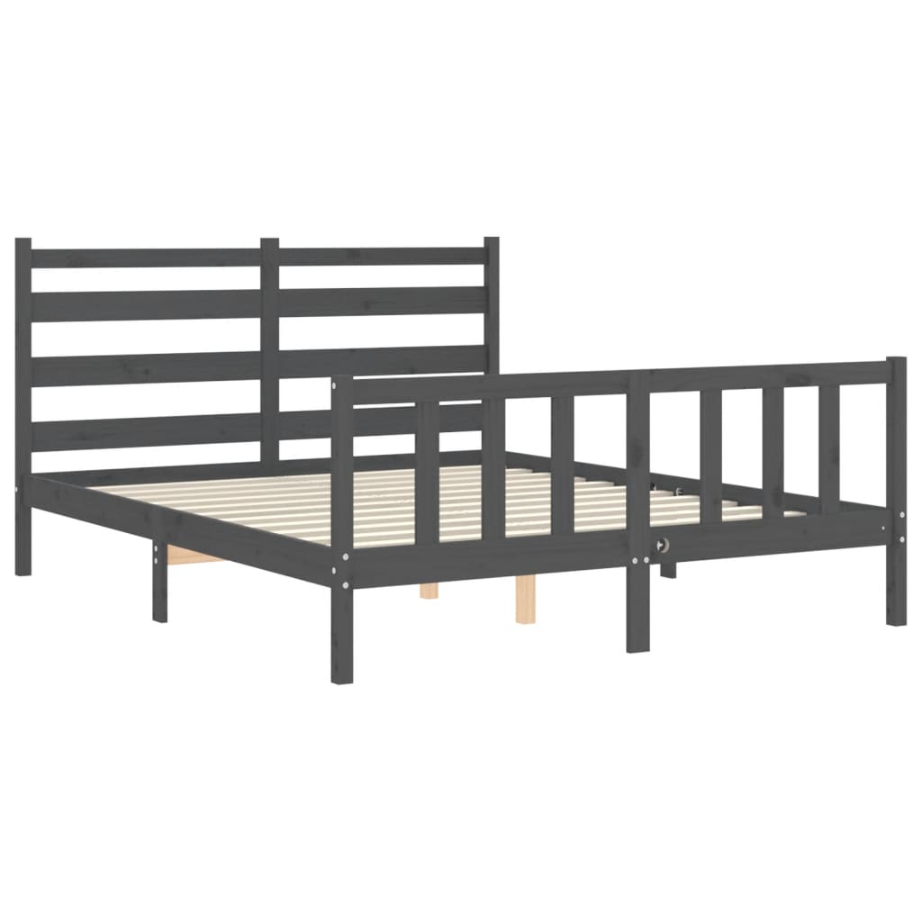 vidaXL Estructura de cama matrimonio con cabecero madera maciza gris