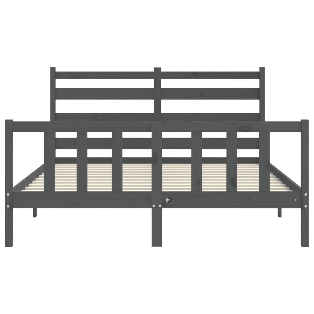 vidaXL Estructura de cama matrimonio con cabecero madera maciza gris