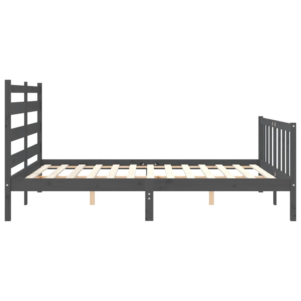 vidaXL Estructura de cama matrimonio con cabecero madera maciza gris