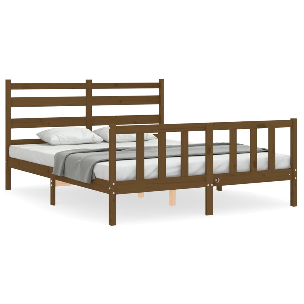 vidaXL Estructura de cama matrimonio con cabecero madera marrón miel