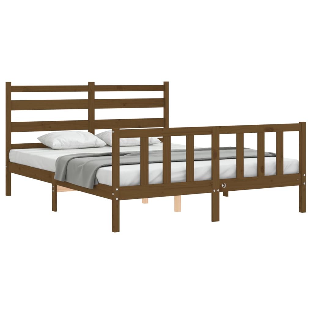 vidaXL Estructura de cama matrimonio con cabecero madera marrón miel