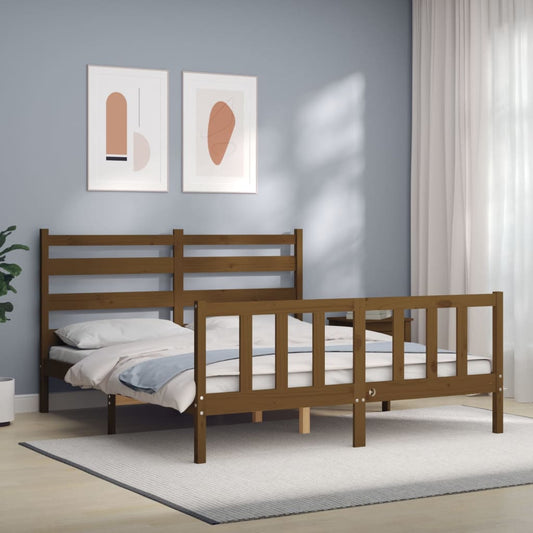 vidaXL Estructura de cama matrimonio con cabecero madera marrón miel