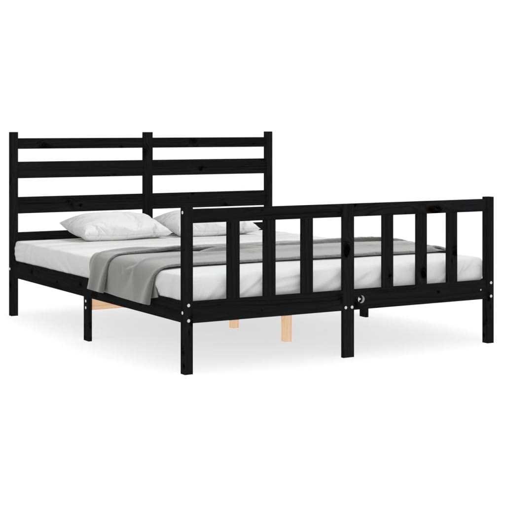 vidaXL Estructura cama de matrimonio con cabecero madera maciza negro