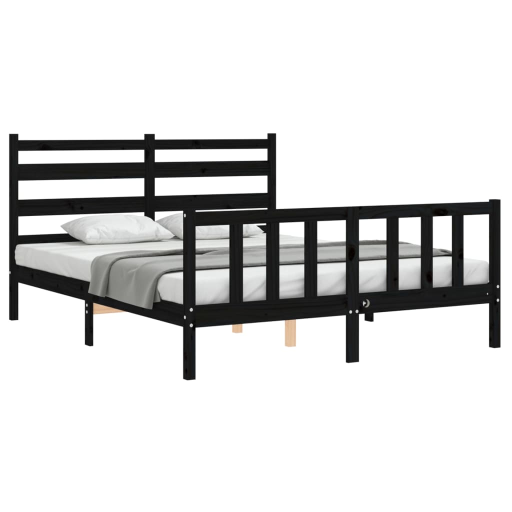 vidaXL Estructura cama de matrimonio con cabecero madera maciza negro