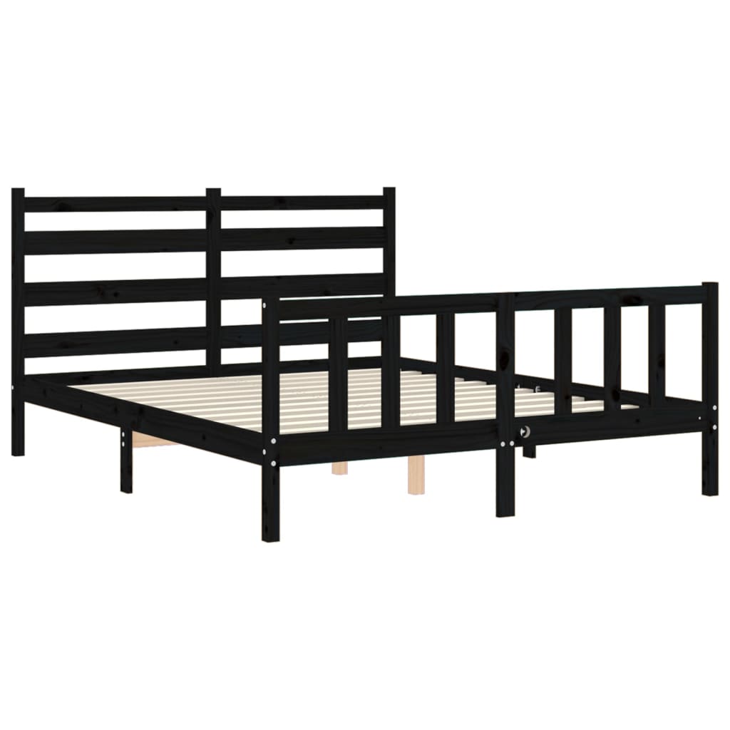 vidaXL Estructura cama de matrimonio con cabecero madera maciza negro