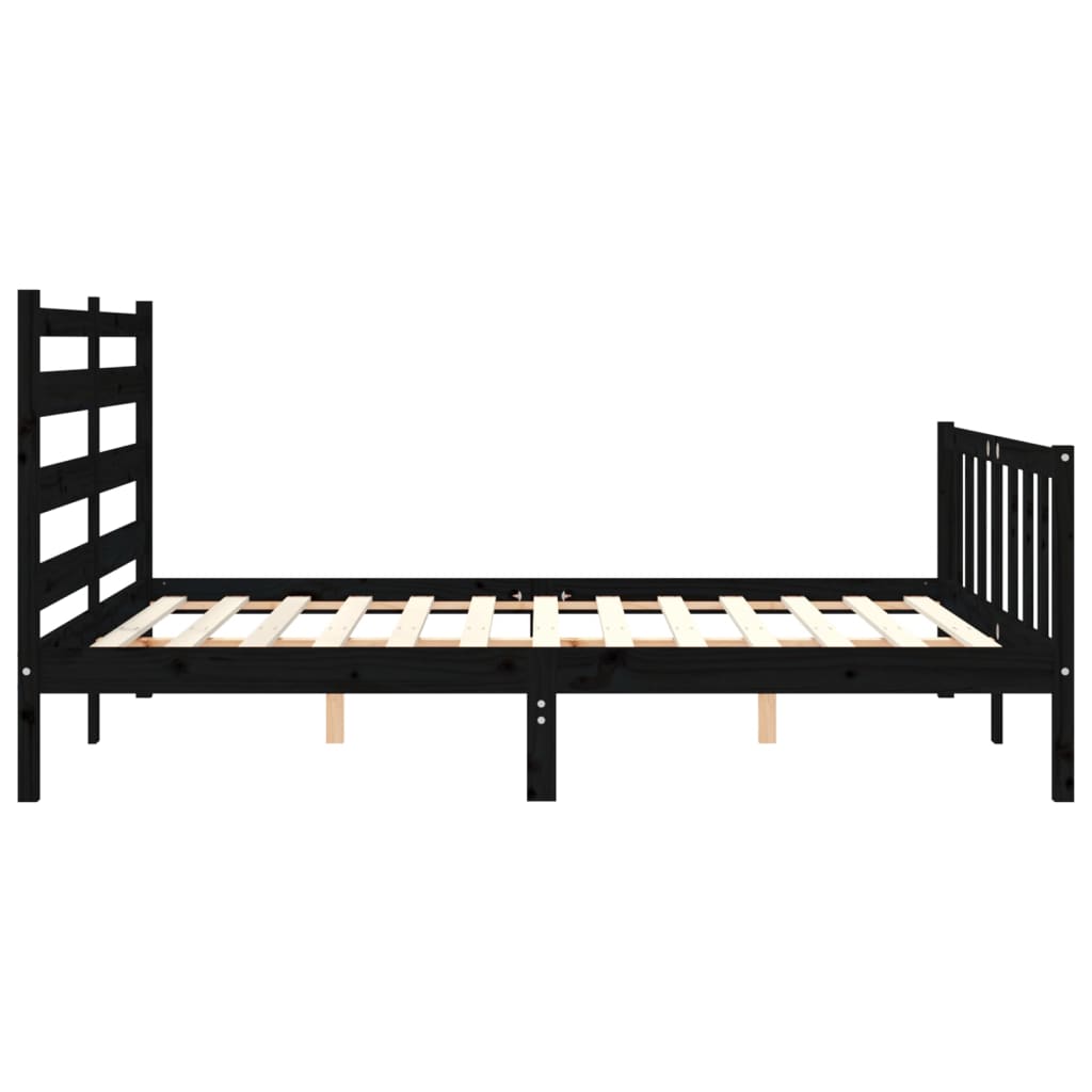 vidaXL Estructura cama de matrimonio con cabecero madera maciza negro