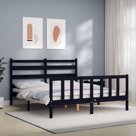 vidaXL Estructura cama de matrimonio con cabecero madera maciza negro