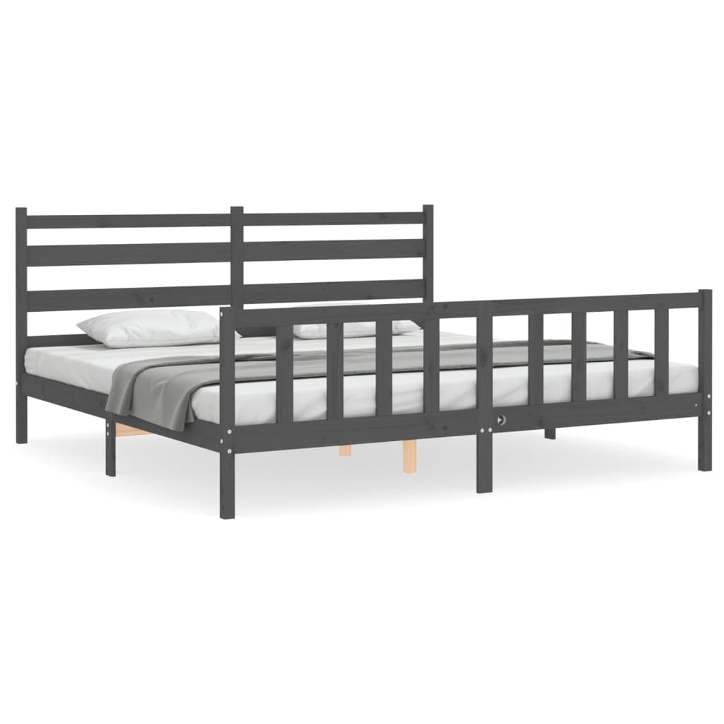 vidaXL Estructura de cama con cabecero madera maciza gris 200x200 cm