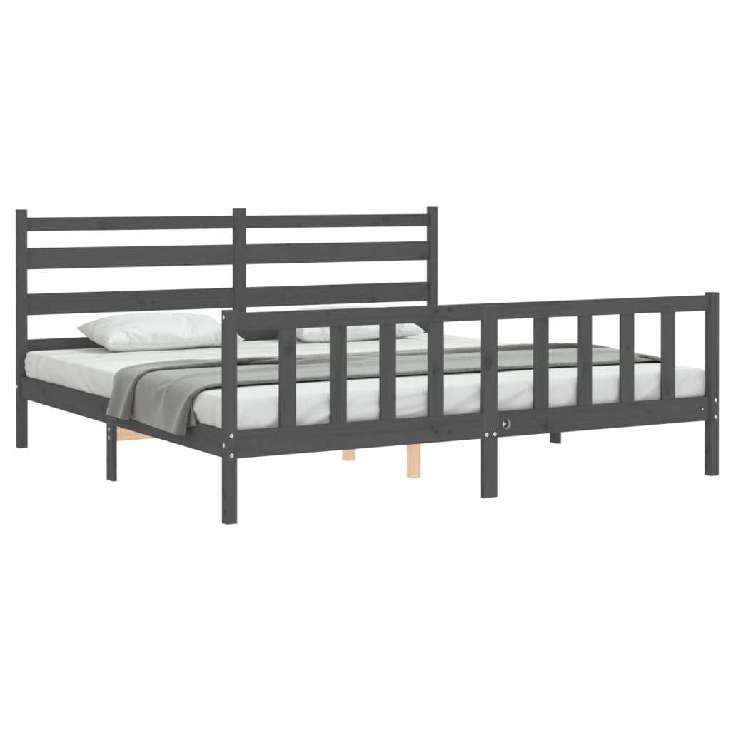 vidaXL Estructura de cama con cabecero madera maciza gris 200x200 cm