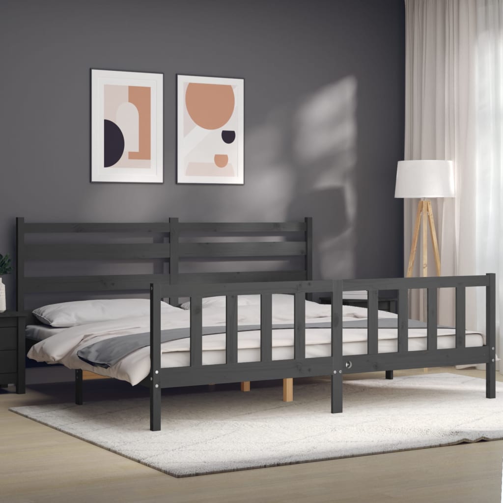 vidaXL Estructura de cama con cabecero madera maciza gris 200x200 cm