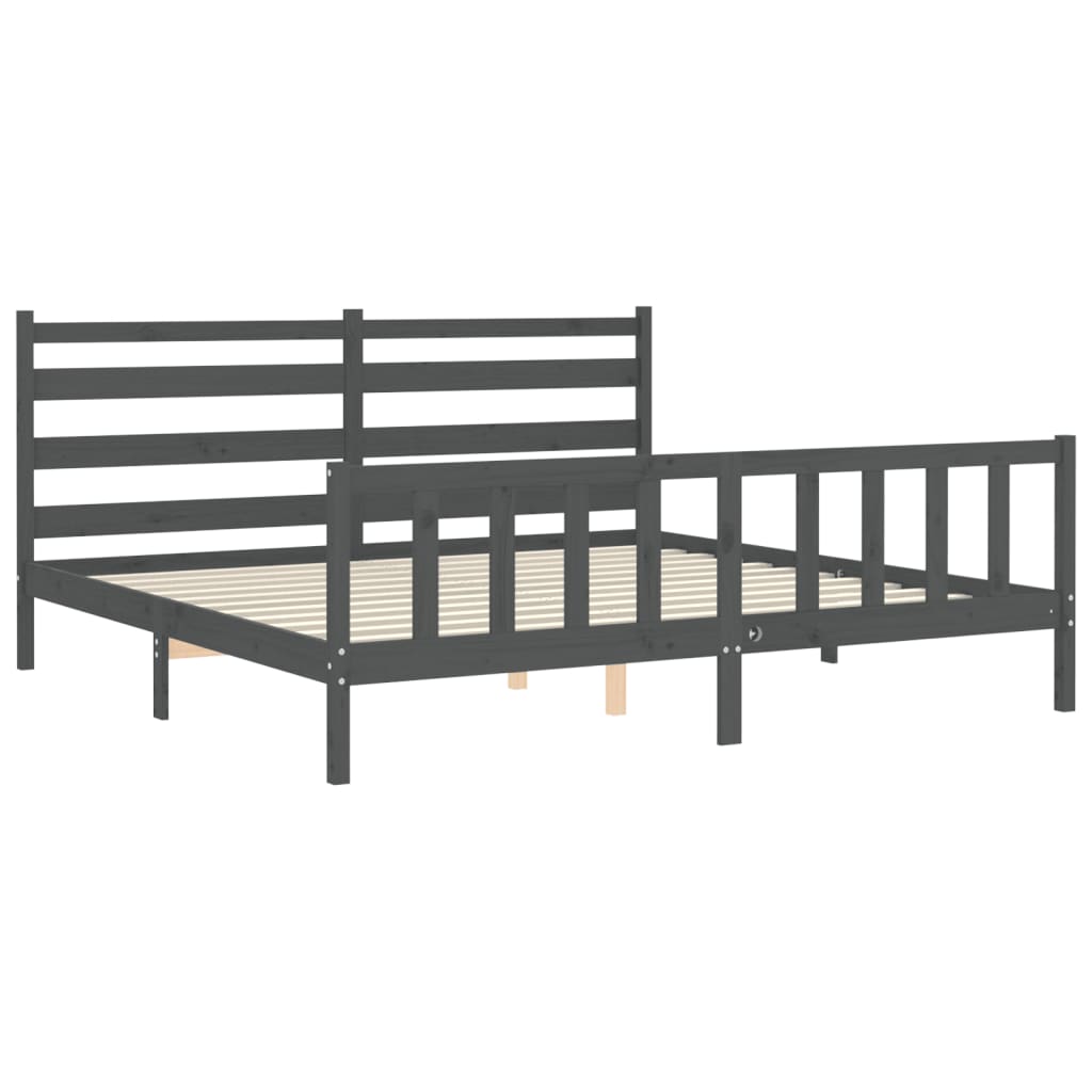 vidaXL Estructura de cama con cabecero madera maciza gris 200x200 cm