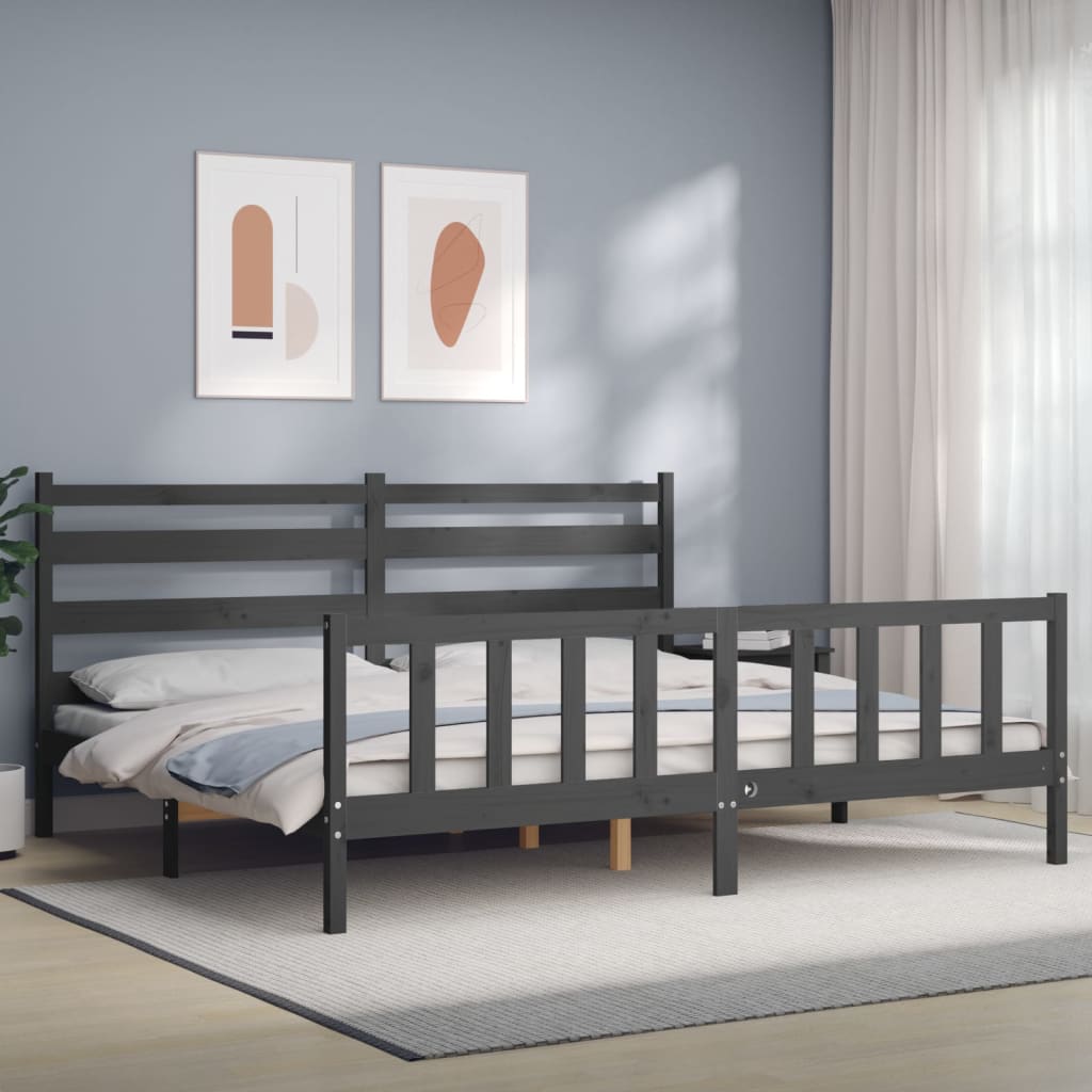 vidaXL Estructura de cama con cabecero madera maciza gris 200x200 cm