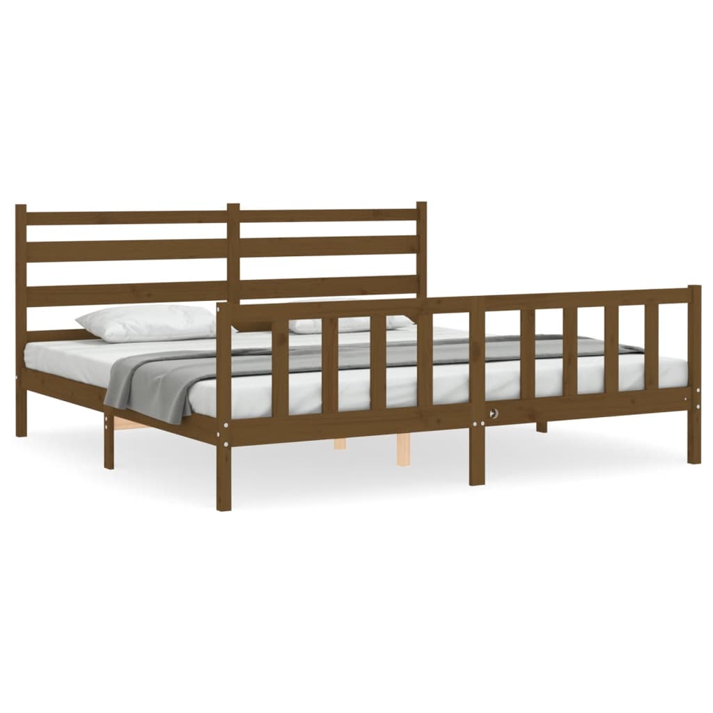 vidaXL Estructura cama y cabecero madera maciza marrón miel 200x200 cm