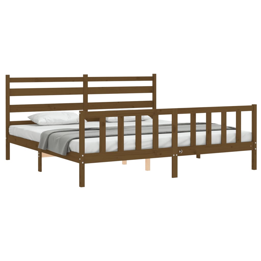 vidaXL Estructura cama y cabecero madera maciza marrón miel 200x200 cm