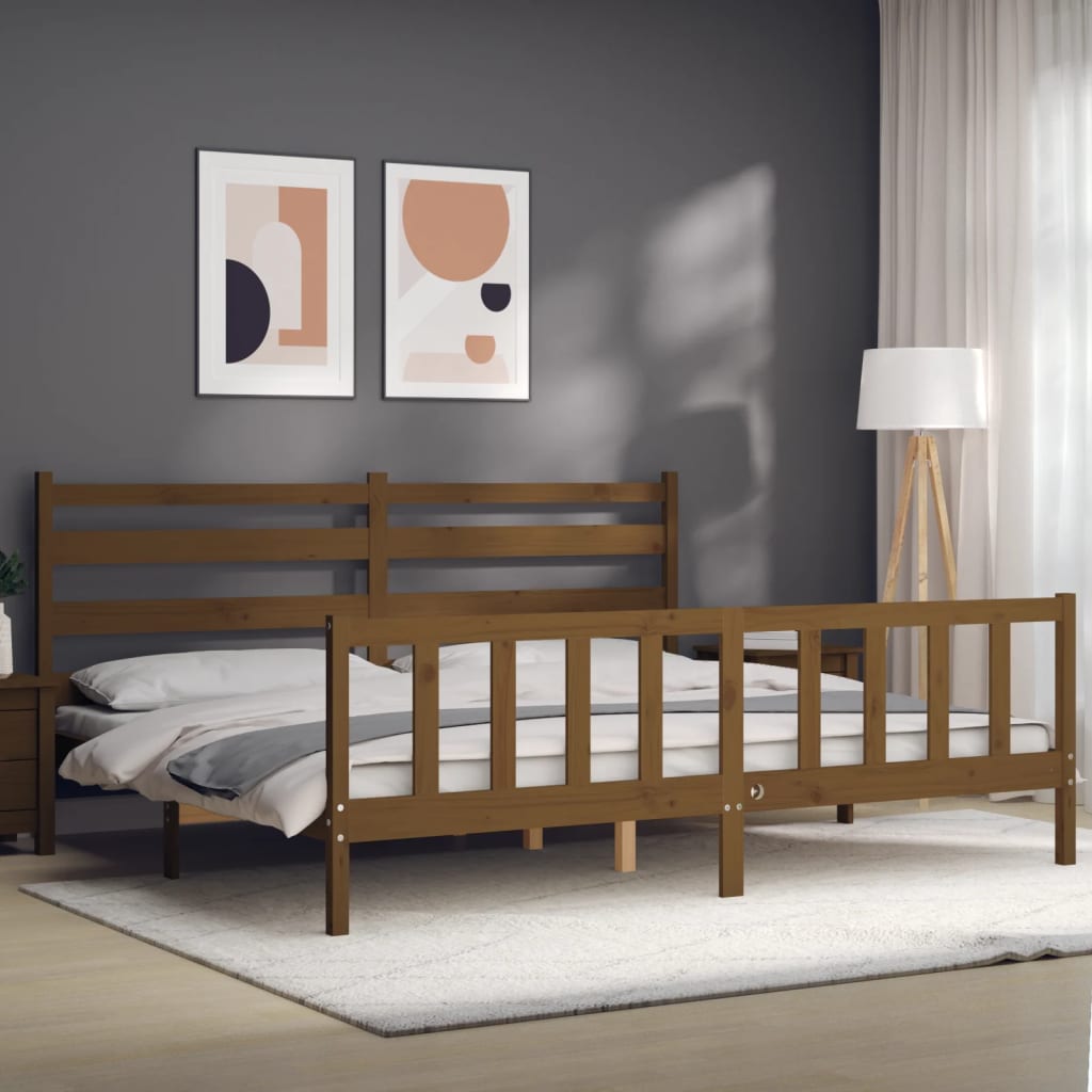 vidaXL Estructura cama y cabecero madera maciza marrón miel 200x200 cm