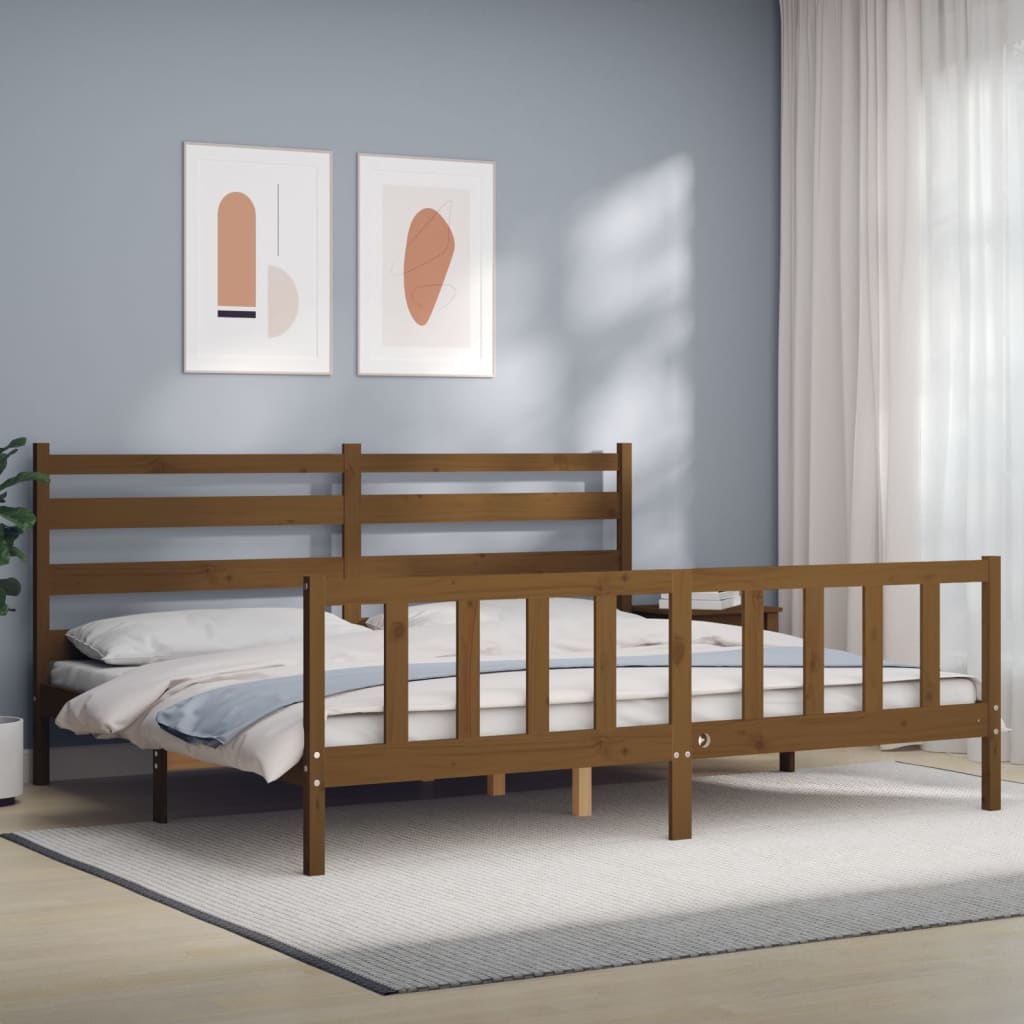 vidaXL Estructura cama y cabecero madera maciza marrón miel 200x200 cm