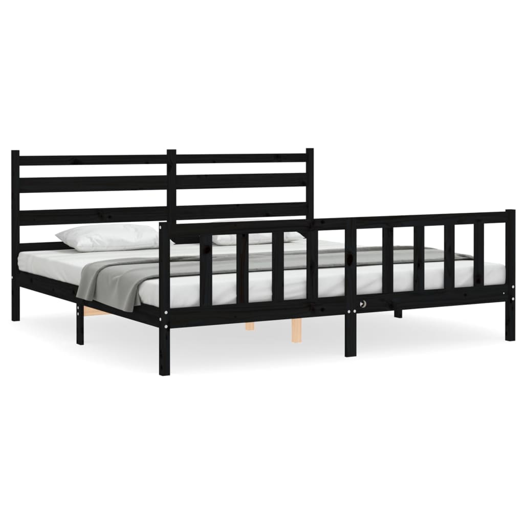 vidaXL Estructura de cama con cabecero madera maciza negro 200x200 cm