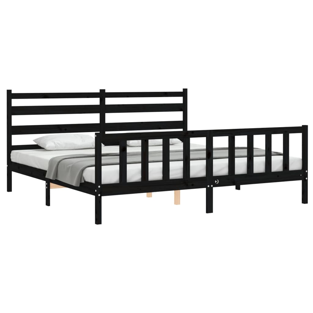 vidaXL Estructura de cama con cabecero madera maciza negro 200x200 cm