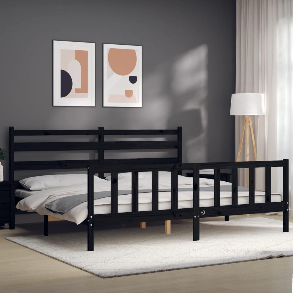 vidaXL Estructura de cama con cabecero madera maciza negro 200x200 cm