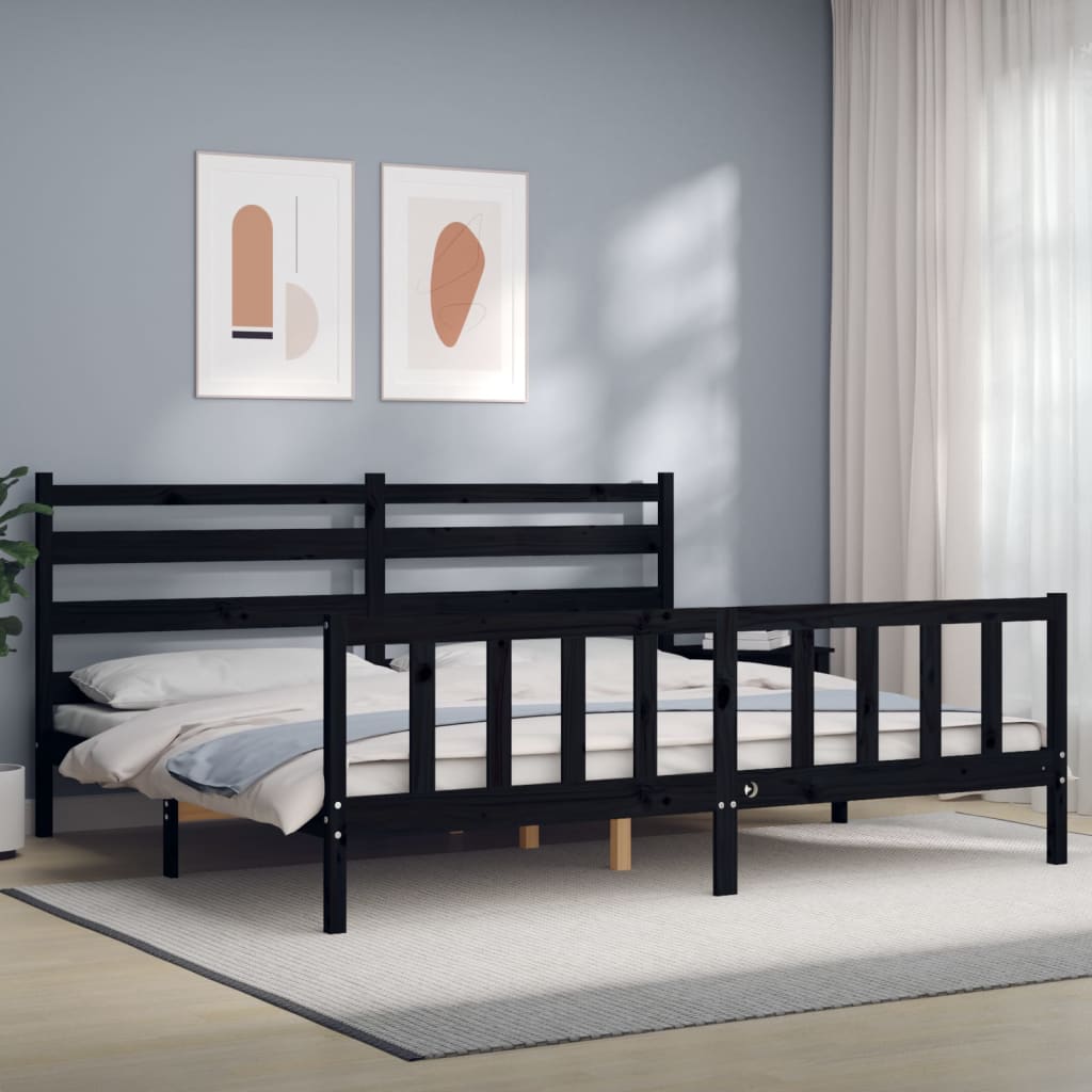 vidaXL Estructura de cama con cabecero madera maciza negro 200x200 cm