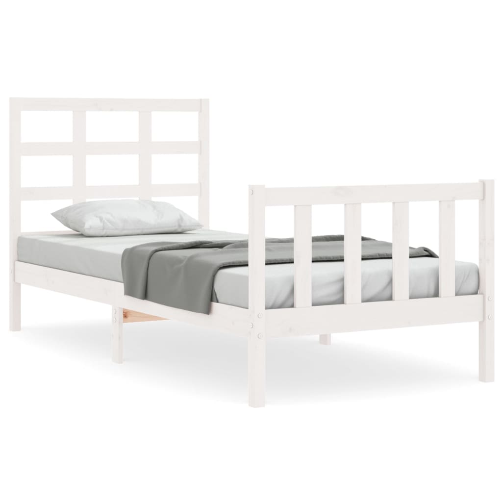 vidaXL Estructura de cama individual con cabecero madera maciza blanco