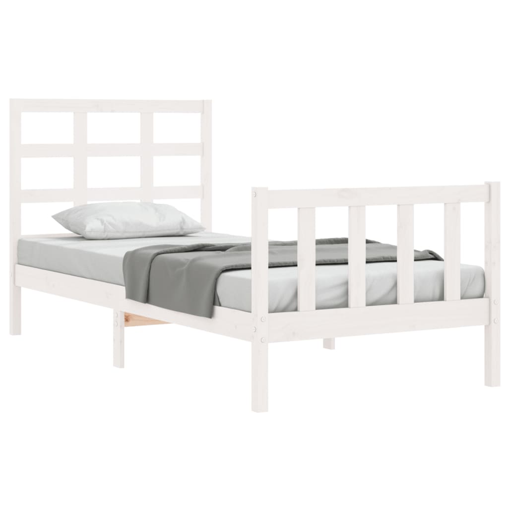 vidaXL Estructura de cama individual con cabecero madera maciza blanco