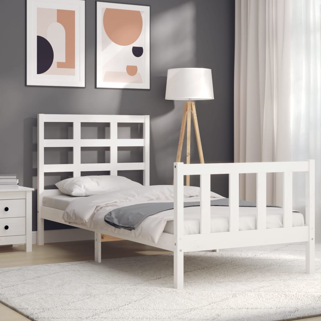 vidaXL Estructura de cama individual con cabecero madera maciza blanco