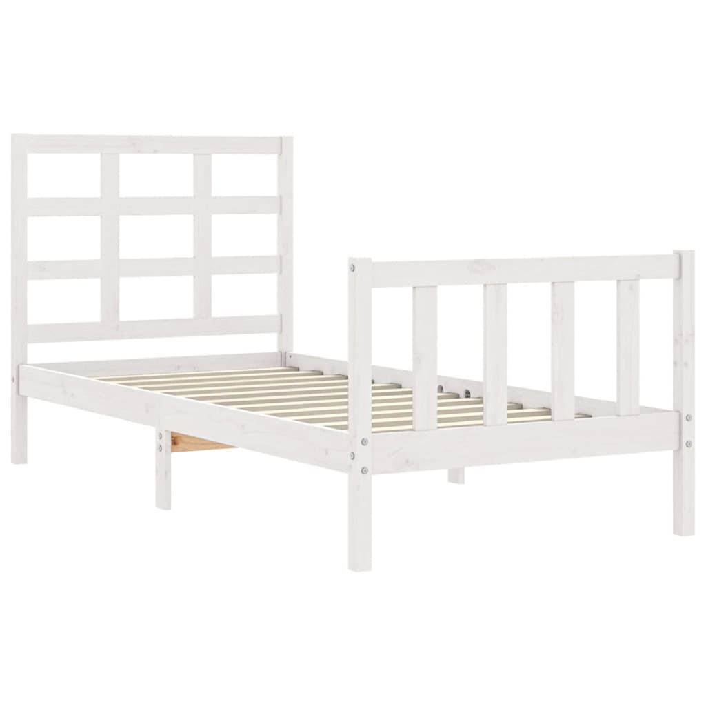 vidaXL Estructura de cama individual con cabecero madera maciza blanco