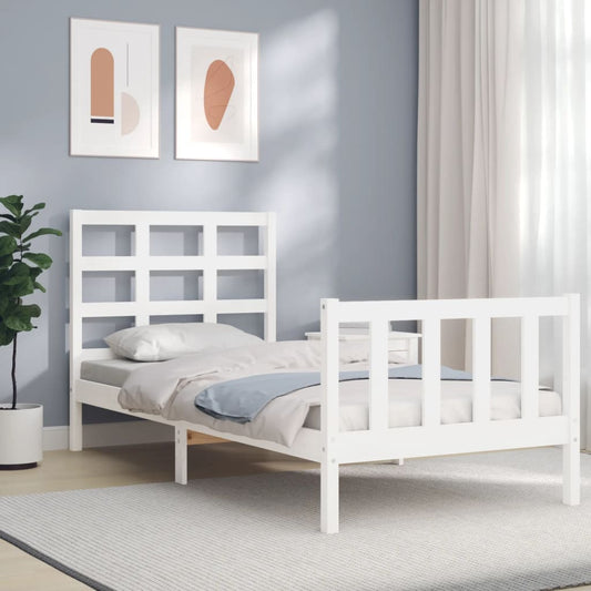 vidaXL Estructura de cama individual con cabecero madera maciza blanco