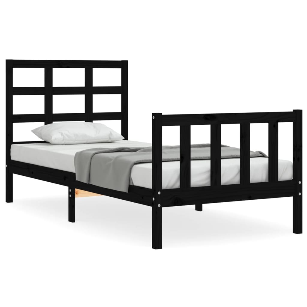 vidaXL Estructura de cama individual con cabecero madera maciza negro