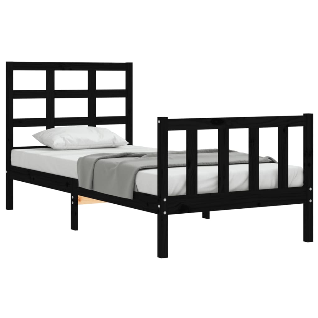 vidaXL Estructura de cama individual con cabecero madera maciza negro