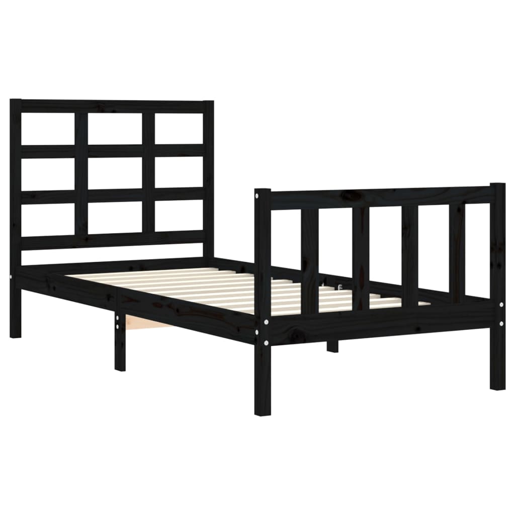 vidaXL Estructura de cama individual con cabecero madera maciza negro