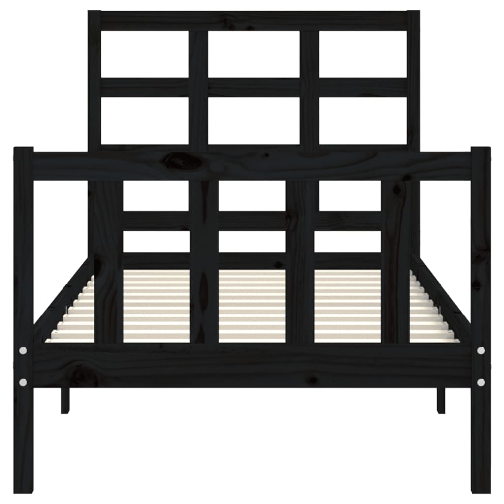 vidaXL Estructura de cama individual con cabecero madera maciza negro