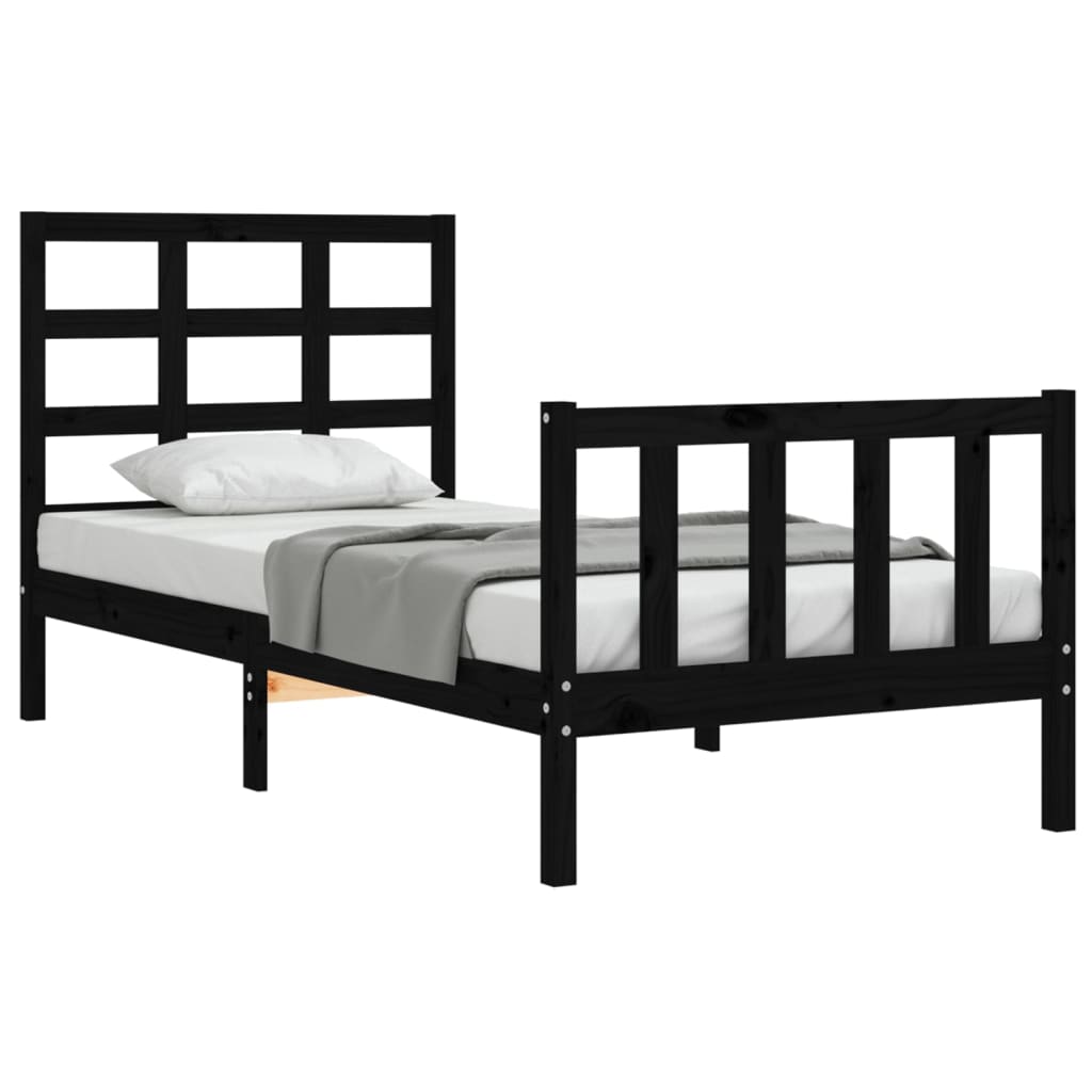 vidaXL Estructura de cama con cabecero madera maciza negro 90x190 cm