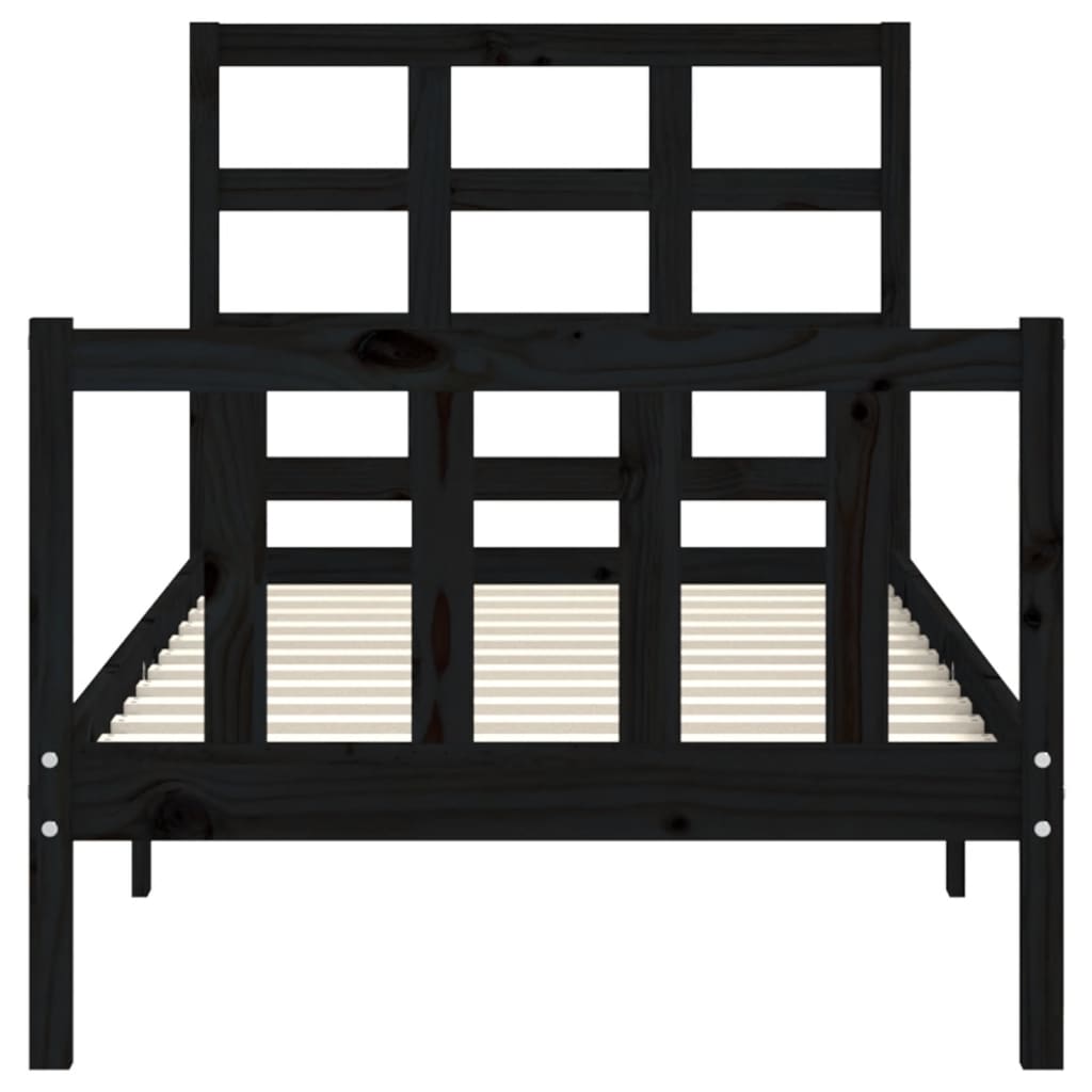 vidaXL Estructura de cama con cabecero madera maciza negro 90x190 cm