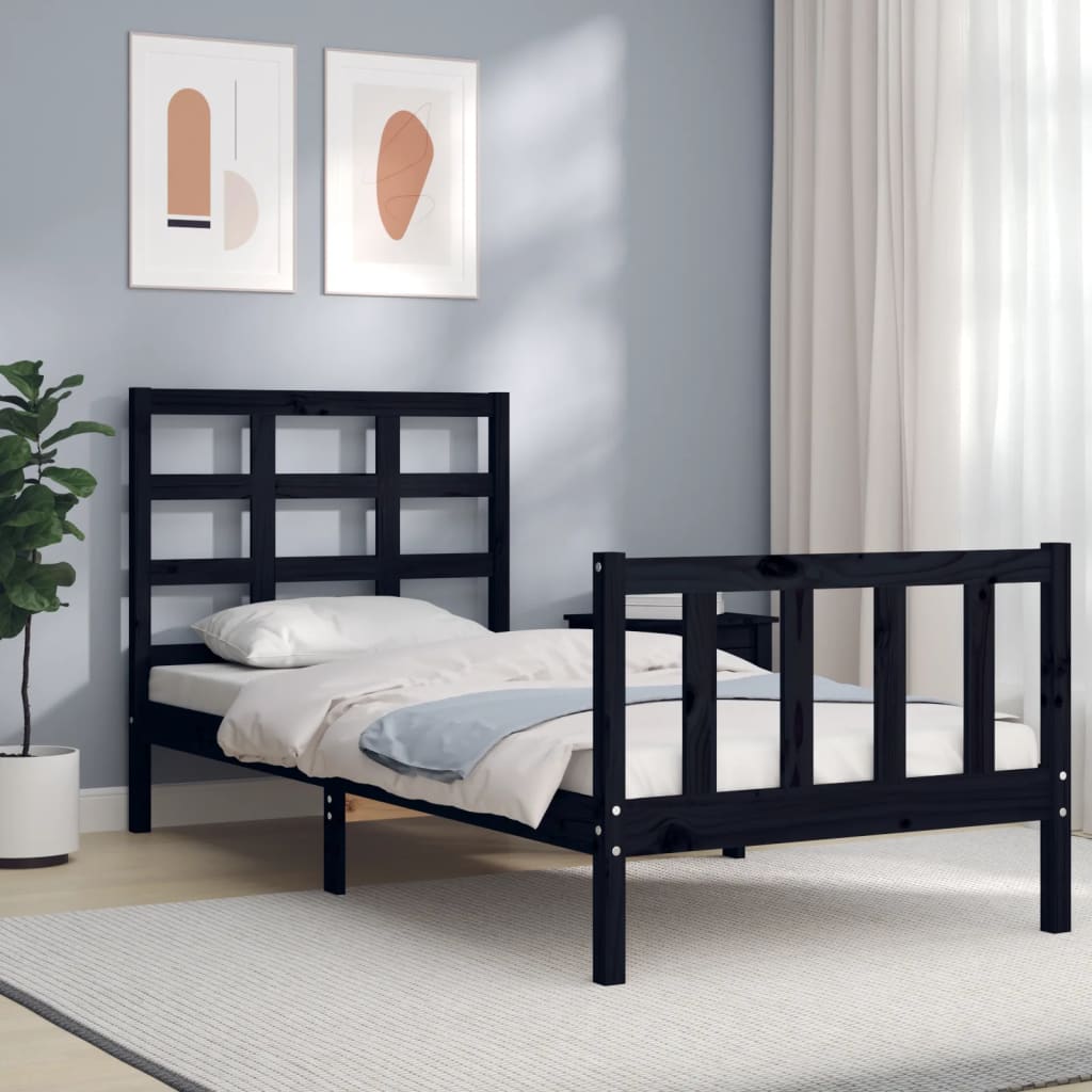 vidaXL Estructura de cama con cabecero madera maciza negro 90x190 cm