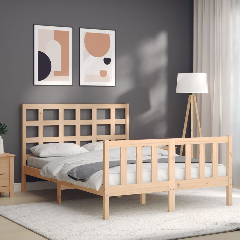 vidaXL Estructura de cama de matrimonio con cabecero madera maciza