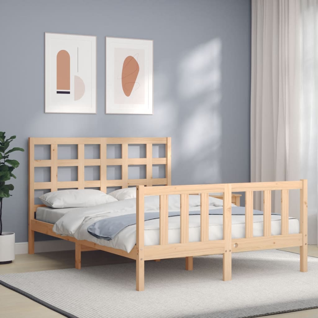 vidaXL Estructura de cama de matrimonio con cabecero madera maciza