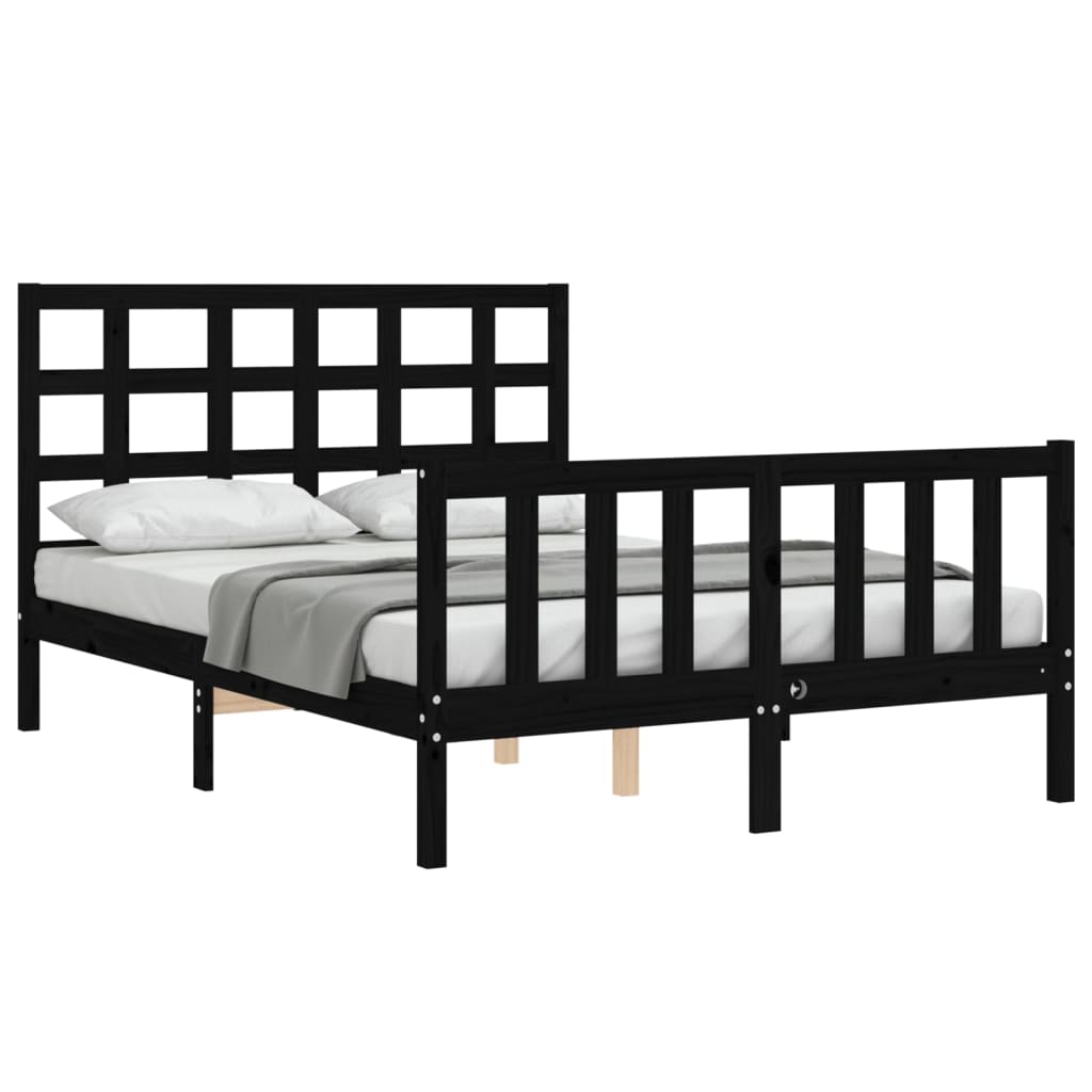 vidaXL Estructura de cama con cabecero madera maciza negro 140x190 cm