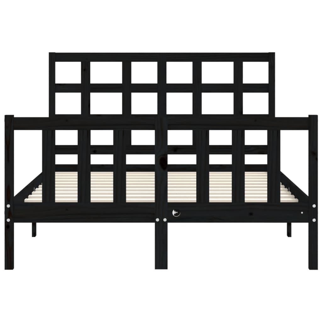 vidaXL Estructura de cama con cabecero madera maciza negro 140x190 cm