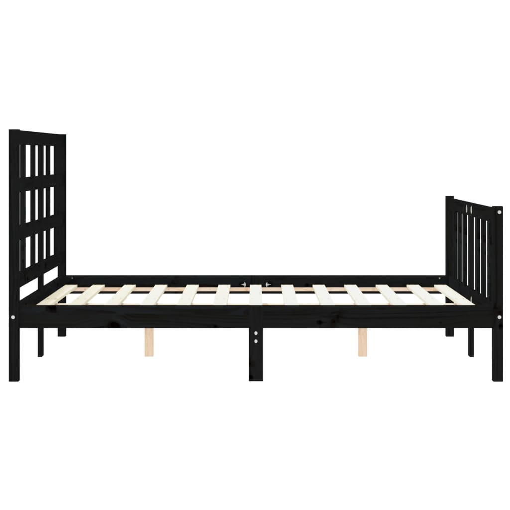 vidaXL Estructura de cama con cabecero madera maciza negro 140x190 cm