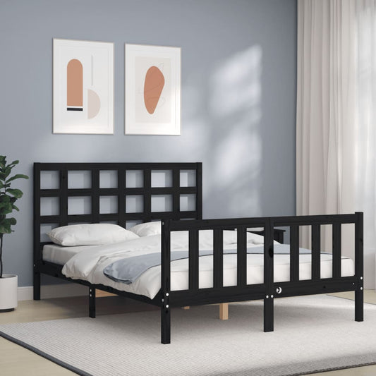 vidaXL Estructura de cama con cabecero madera maciza negro 140x190 cm