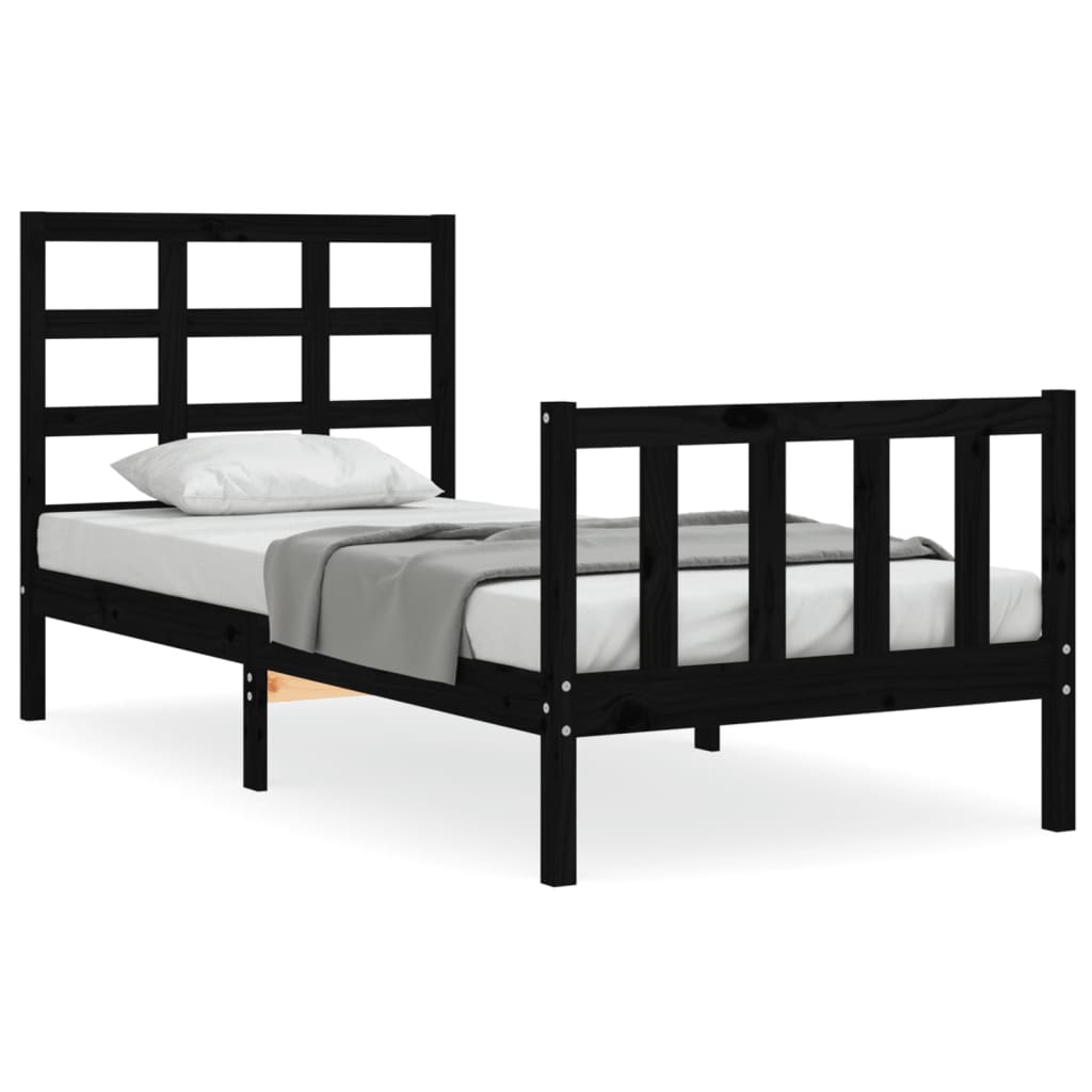 vidaXL Estructura de cama con cabecero madera maciza negro 90x200 cm