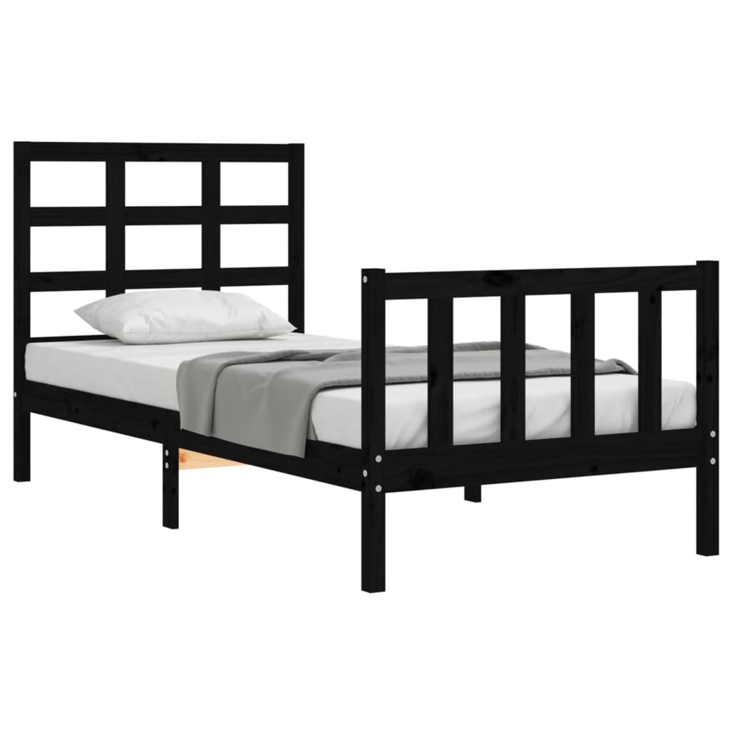 vidaXL Estructura de cama con cabecero madera maciza negro 90x200 cm