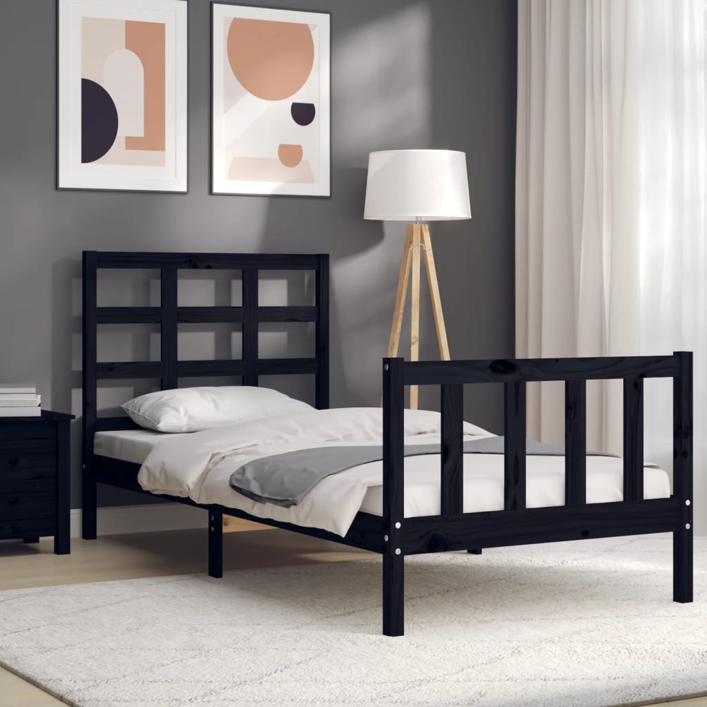 vidaXL Estructura de cama con cabecero madera maciza negro 90x200 cm