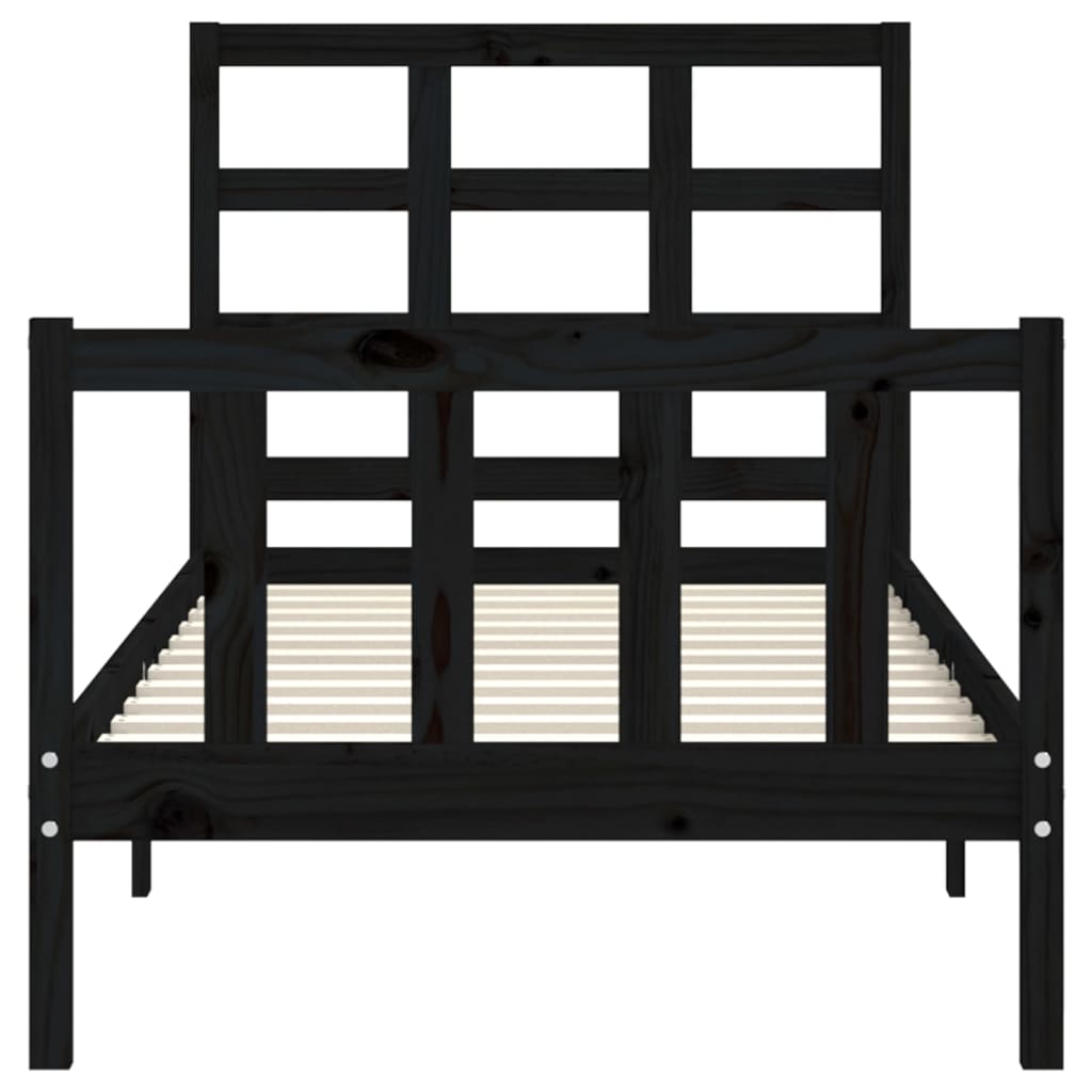 vidaXL Estructura de cama con cabecero madera maciza negro 90x200 cm